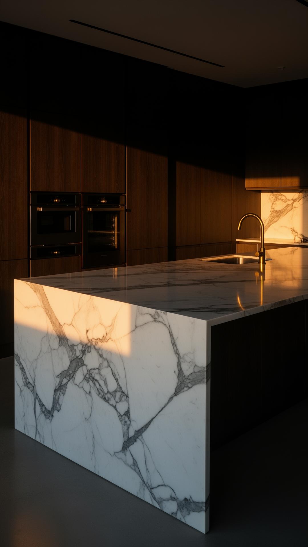 Cozinha contemporânea com bancada em mármore Calacatta
